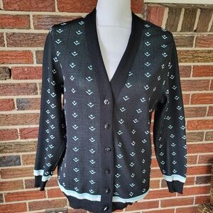 Vintage Devonette Polytron V-Neck Geometric Cardigan Size Large
